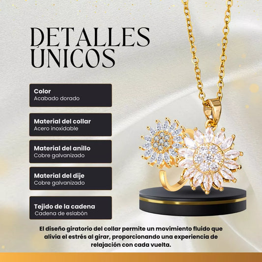 🌻 COMBO 2X1 🌻 Anillo + Cadena Girasol Giratorio 🌟 Incluye Caja de Lujo.