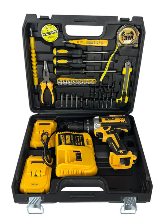 TALADRO  HARDWORK 36V  INALÁMBRICO 1/2 PERCUTOR Y ATORNILLADOR + KIT DE HERRAMIENTAS COMPLETO