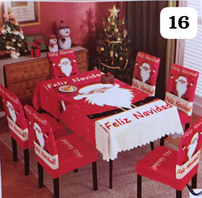 Set de 7 piezas (6 Fundas + 1 Mantel) Navideños