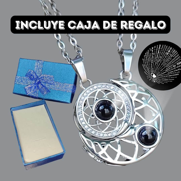 Amor Infinito 💞: Collares Sol 🌞 y Luna 🌙 "Te Amo" en 100 Idiomas ✨