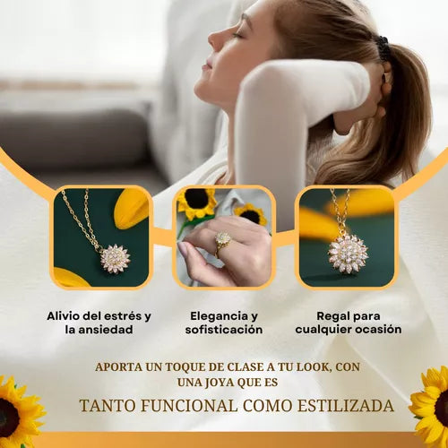 🌻 COMBO 2X1 🌻 Anillo + Cadena Girasol Giratorio 🌟 Incluye Caja de Lujo.