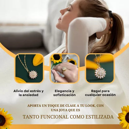 🌻 COMBO 2X1 🌻 Anillo + Cadena Girasol Giratorio 🌟 Incluye Caja de Lujo.