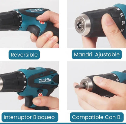⚡TALADRO (PERCUTOR Y ATORNILLADOR) MAKITA Pro 24V™ Inalámbrico + Kit de Herramientas 🛠️